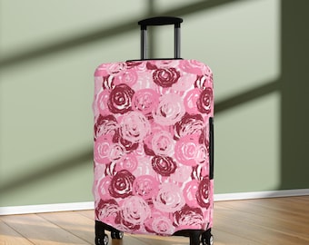 Funda para maleta con rosas de acuarela rosa / Protector floral para maleta