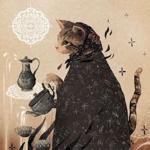 Babushka cat illustration print