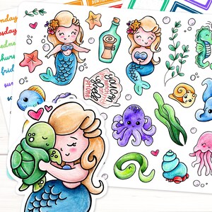 Magical Watercolour Mermaids Planner Stickers Weekly Kit with Decorative and Functional Planning Sheets