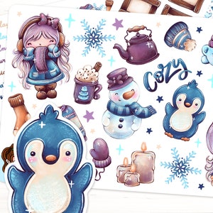 Winter Wishes Stickers - Winter Planner Stickers, Polar Bear, Penguin, Snowflake Sticker