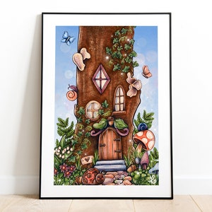 Enchanted Forest Magical Treehouse Wall Art - Fairy House Illustration, Children’s Bedroom Wall Art, Nursery Home Decor