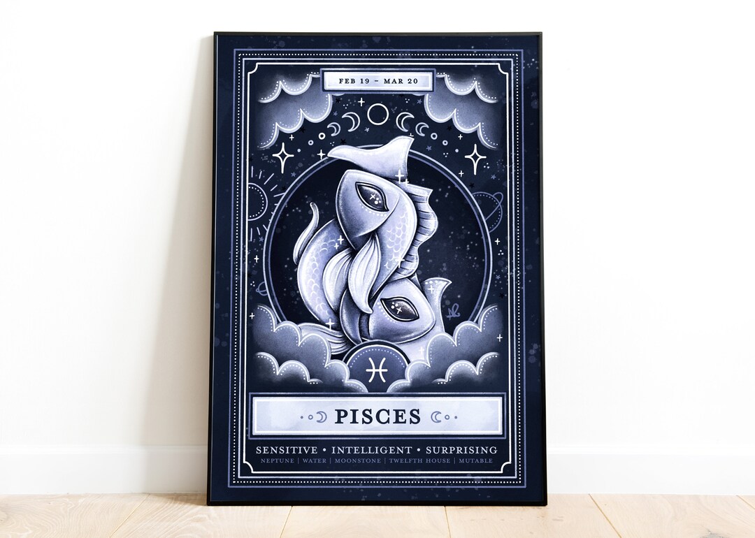 Pisces Art Print - Celestial Home Decor, Zodiac Star Sign, Astrology ...