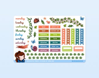 Enchanted Forest Functional Planner Stickers - Woodland Fairy Sticker Sheets for Planners and Journals