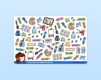 Arts & Crafts Stickers - Cute Back to School Sticker Sheet for Planners and Journals