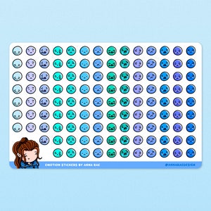 Adesivos Emoji - Tristeza - Folha de adesivos de monitoramento de humor para planejadores e diários