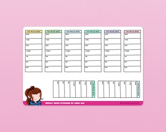 Weekly Menu Stickers - Cute Meal Planning Sticker Sheets for Planners and Journals