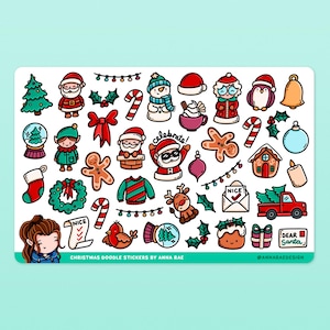 Weihnachten Doodle Aufkleber - süsse Ferienzeit Planner Sticker Blätter für Journale und Notizbücher