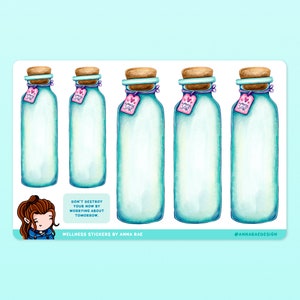 Wellness Sorgen Glas Aufkleber - Selbstfürsorge, Achtsamkeit psychische Gesundheit Sticker Blätter für Planer und Journals