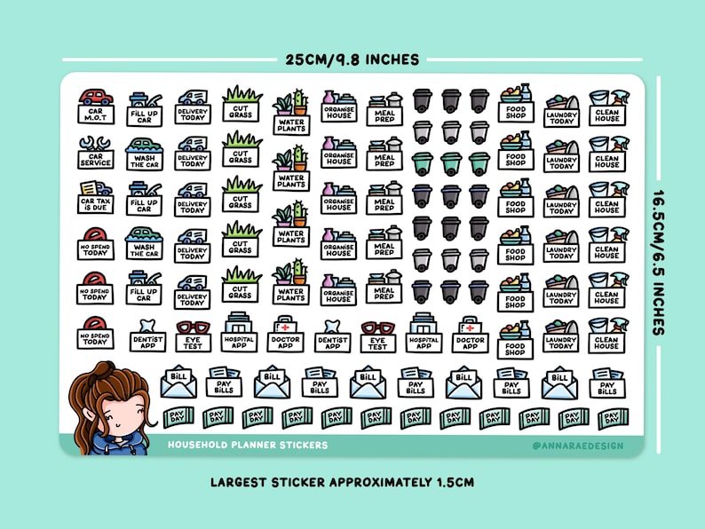 Tiny Planner Stickers - Housework Sticker Sheet for Planners and ...