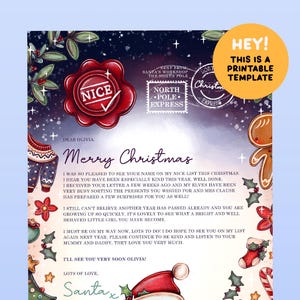 Plantilla de carta de Papá Noel: plantilla de carta navideña editable y personalizada para niños; incluye tamaños de EE. UU. y Reino Unido