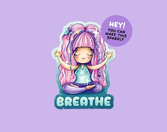 Breathe Wellness Sticker - Pastel Motivational Die Cut Vinyl Decal, Holographic, Water-Resistant, Laptop, Water Bottle, Phone Sticker