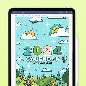 Digital 2024 Calendar - Printable Calendar PDF and Goodnotes File, PNG Stickers included