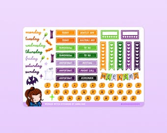 Wendee Witch Functional Planner Stickers - Halloween Sticker Sheets for Planners and Journals