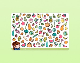 Obst & Gemüse Aufkleber - Niedliches Mahlzeitenplanungs-Stickerblatt für Planer und Journals