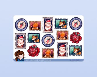 Christmas Stamp Stickers - Handmade Stickers for Letters to Santa, Mail to the North Pole, Christmas Happy Mail