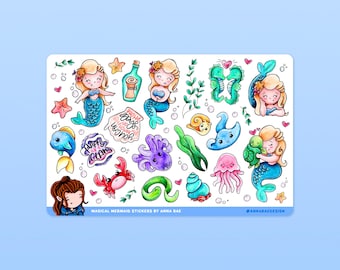 Magical Watercolour Mermaids Planner Stickers - Under the Sea Sticker Sheets for Notebooks and Journals
