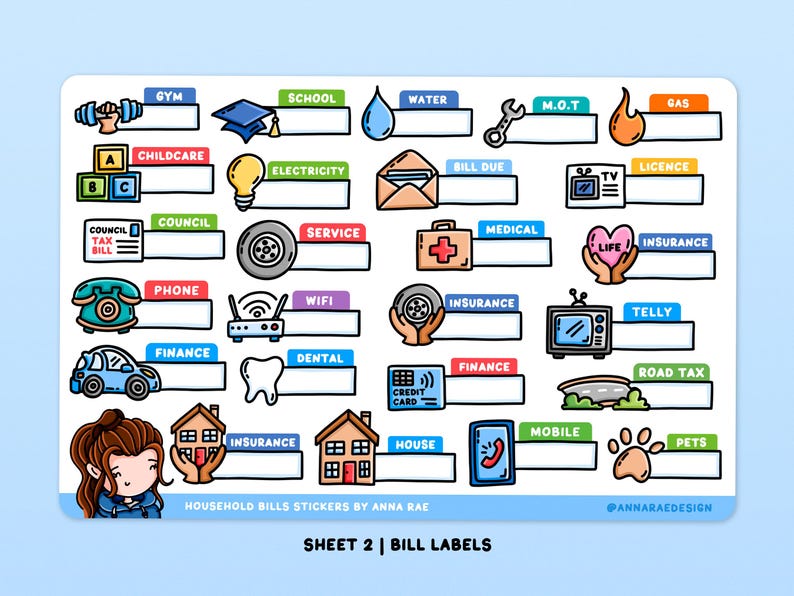 Household Bills Planner Stickers - Budget Tracker Sticker Sheets for ...