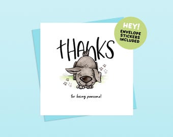 Thank You - Happy Staffy Handmade Funny Dog Illustrated Greetings Card (Envelope and Stickers Included)