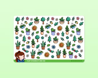 Plants Stickers - Cute Flowers, Foliage, Houseplant Sticker Sheet for Planners and Journals