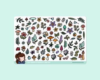 Garden Planner Stickers - Wildflowers and Leaves Sticker Sheet for Planning and Journals