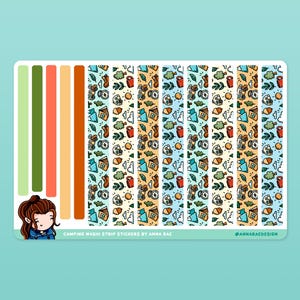 Adesivi Washi Strip per campeggio - Foglio di adesivi per pianificatori di roulotte, avventure all'aria aperta, camper, tende, natura