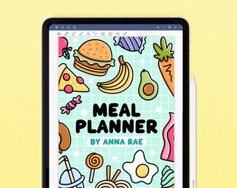 Digital Meal Planner - Goodnotes Planner with 174 Stickers, Cropped PNGs included