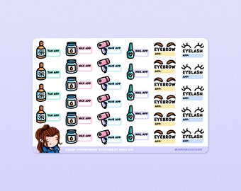 Salon Appointment Stickers - Reminder Sticker Sheet for Planners and Journals, Eyelash, Eyebrow, Nails, Hair, Wax and Tan