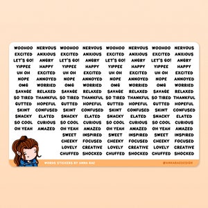 Pegatinas de palabras: hoja de pegatinas de emociones para planificadores y diarios