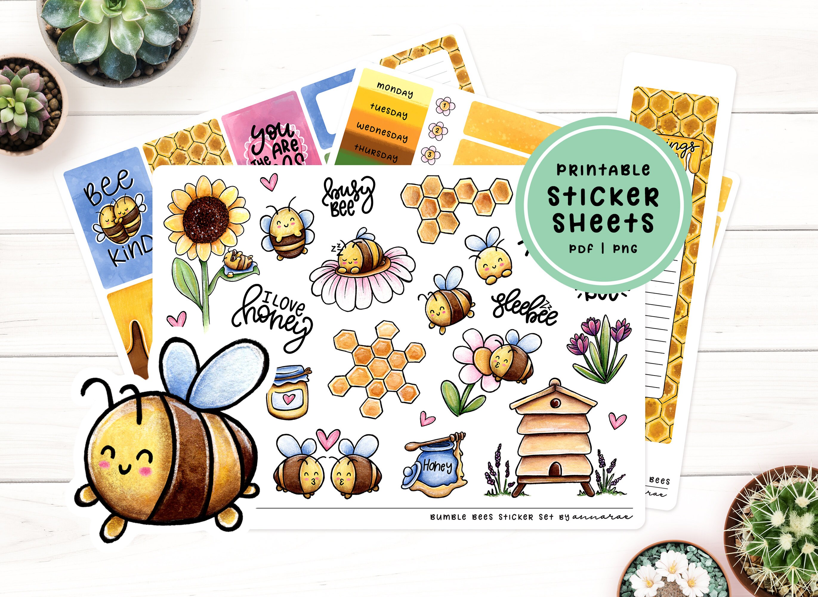 Bumble Bee Sticker Set Digital Bee Stickers Honey Bee Etsy