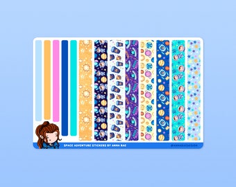 Space Adventures Washi Strip Stickers - Galaxy Planner Washi Tape Sticker Sheet