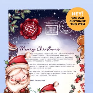 Set de regalo con carta personalizada de Papá Noel y certificado de buena lista: incluye calcomanía de premio de buena calidad, sobre personalizado, 100 % hecho a mano
