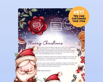 Coffret cadeau lettre personnalisée du père Noël et certificat belle liste - Comprend un autocollant Belle récompense, une enveloppe personnalisée, 100 % fait main
