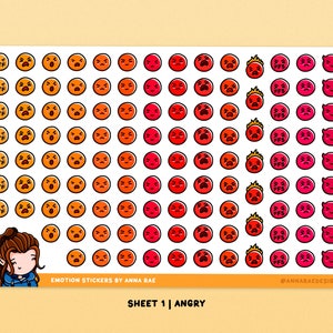 May include: A sheet of 72 round stickers featuring various angry cartoon faces in shades of orange, red, and pink. The stickers include text like "WTF" and "FFS".