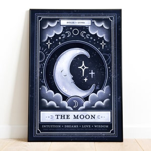 Impression d'art lune - décoration céleste, signe du zodiaque, art mural astrologie, illustration de cartes de tarot, art lune, art soleil