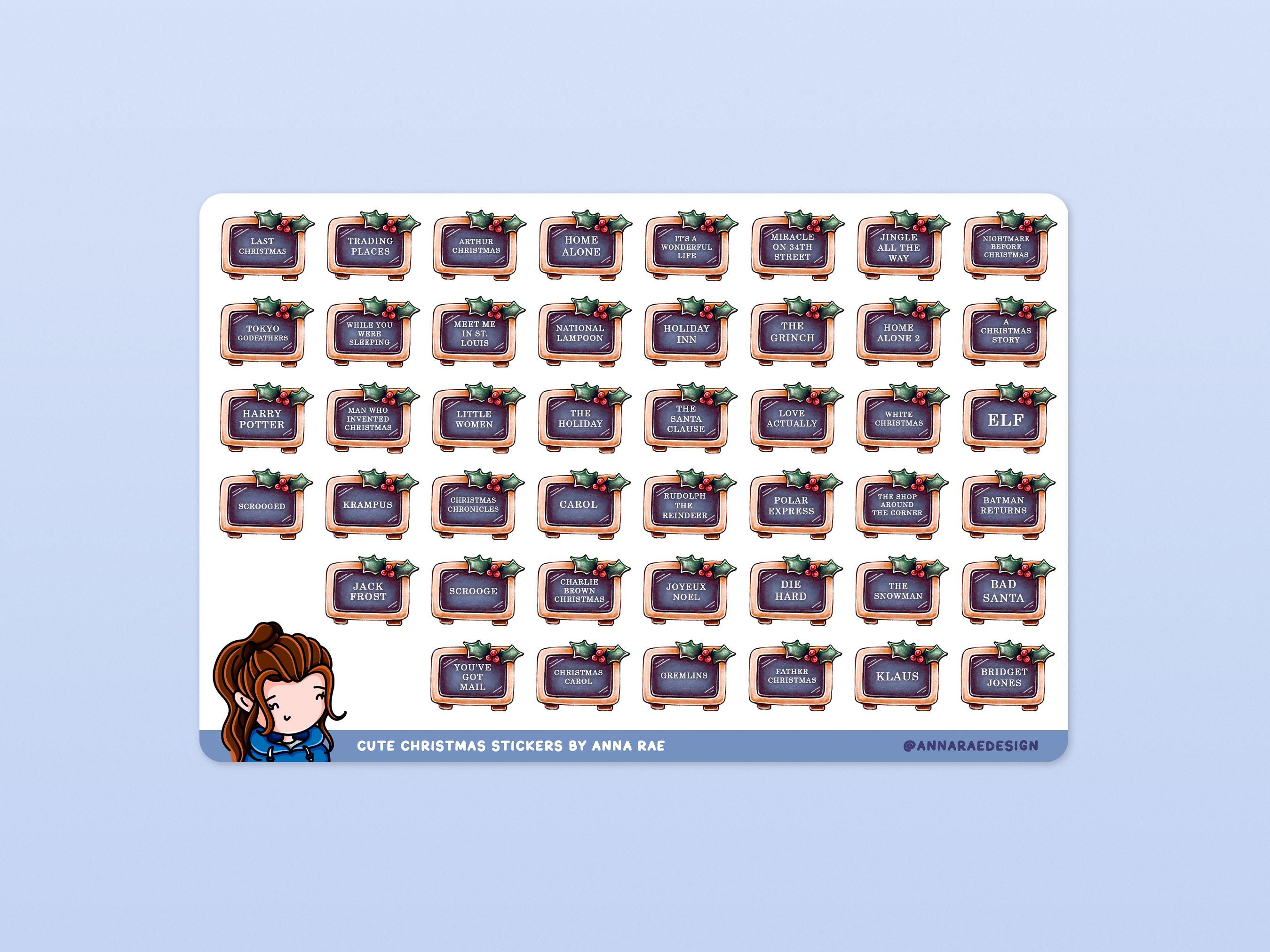 Cute Christmas Movie Planner Stickers - Holiday Sticker Sheets for Journals and Notebooks