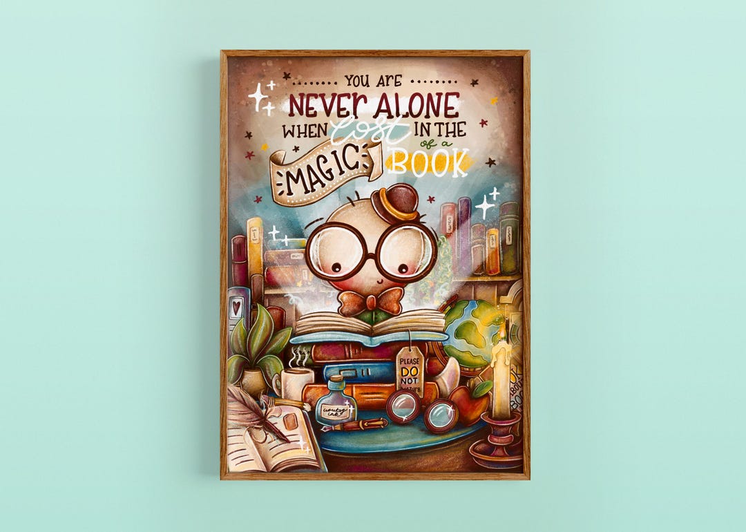 Bookworm Art Print - Reading Gift, Library Wall Décor for Book Lovers ...