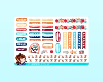 Cat Functional Stickers - Cat Lover Sticker Sheets for Planners and Journals
