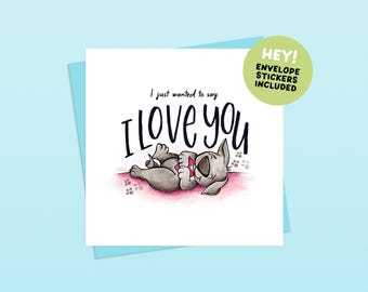 I Love You - Happy Staffy Handmade Funny Dog Illustrated Greetings Card (Envelope and Stickers Included)