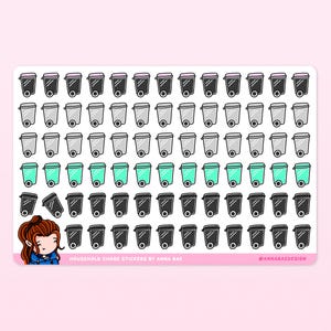 Stickers pastels pour agendas Wheelie Bin - Feuilles d'autocollants pour tâches ménagères pour journaux et cahiers