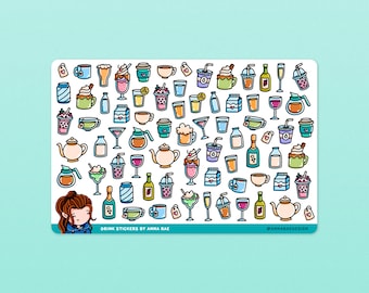 Drink Stickers - Cute Meal Planning Sticker Sheet for Planners and Journals