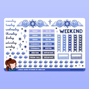 Zodiac magische functionele stickers - astrologie stickervellen voor planners en tijdschriften, sterrenbeeld, hemels