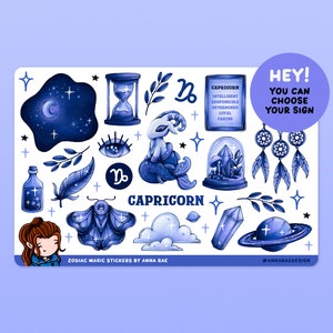 Kit d'autocollants pour agenda magique du zodiaque - Capricorne, Bélier, Sagittaire, Poissons, Verseau, Taureau, Balance, Gémeaux, Vierge, Cancer, Scorpion, Lion