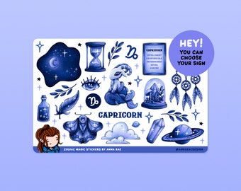 Zodiac Magic Planner Sticker Kit - Capricorn, Aries, Sagittarius, Pisces, Aquarius, Taurus, Libra, Gemini, Virgo, Cancer, Scorpio, Leo