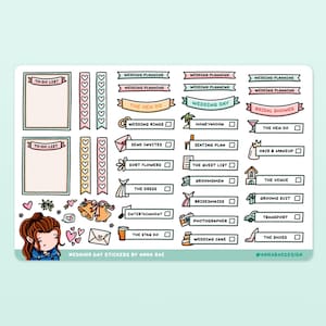 Stickers trouwdagplanning - trouwen, schattige doodles, aanstaande bruid, vrijgezellenfeest, vrijgezellenfeest, functionele stickers