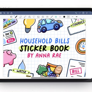 Household Bills Digital Planner Stickers - Goodnotes and PNG Files - Printable Planner Stickers