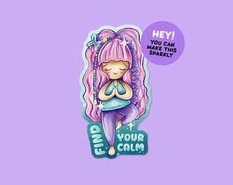 Find Your Calm Wellness Sticker - Pastel Motivational Die Cut Vinyl Decal, Holographic, Water-Resistant, Laptop, Water Bottle, Phone Sticker
