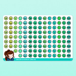 Pegatinas de emoji, Ansiedad, Hoja de pegatinas de seguimiento del estado de ánimo para planificadores y diarios