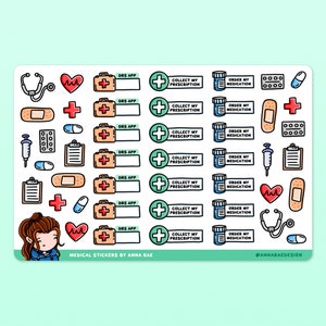 Medische stickers: doktersafspraken, receptherinnering, stickervel medicatietracker voor planners en tijdschriften