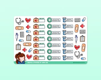 Medical Stickers - Doctor Appointments, Prescription Reminder, Medication Tracker Sticker Sheet for Planners and Journals
