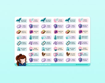 Wellness Self-Care Stickers - Mindfulness and Mental Health Sticker Sheets for Planners and Journals